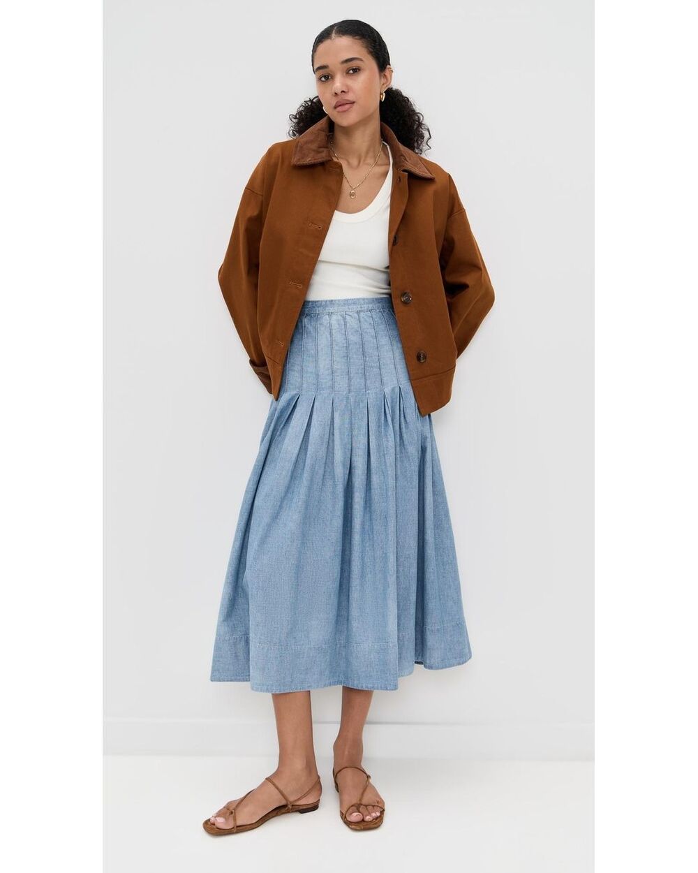 The Great. Rhythm Skirt in Boiler Wash Cotton Chambray Blue Denim NWT Size 0